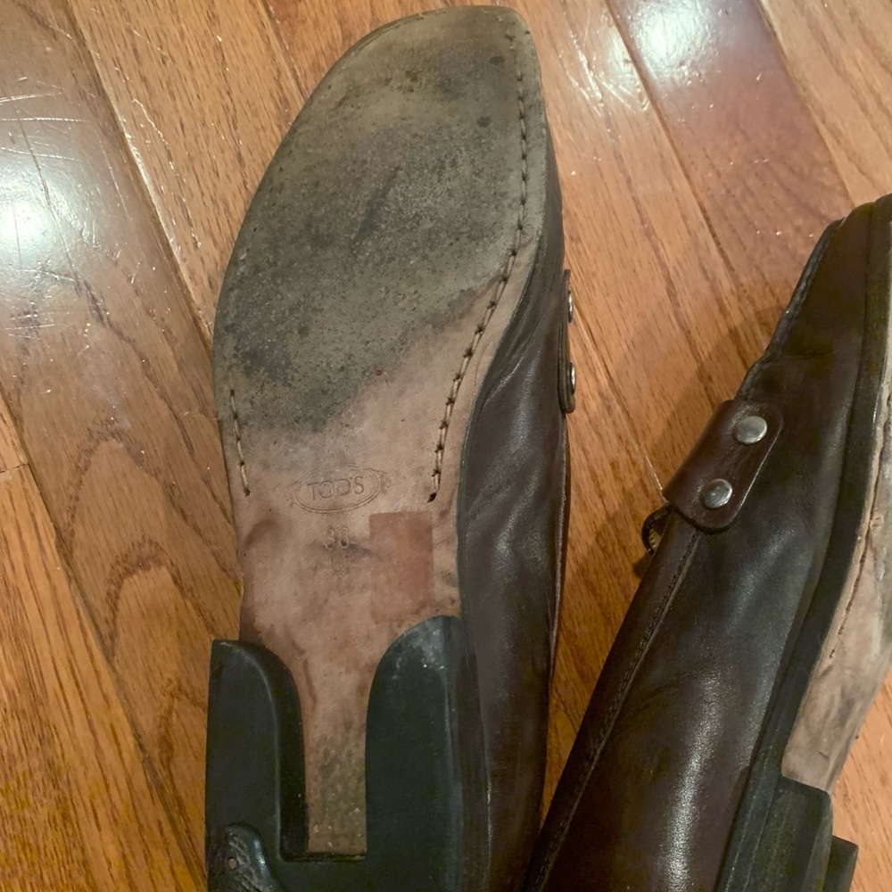Tods Brown Leather Loafers Shoes Women's Size 8 - Picture 5 of 5